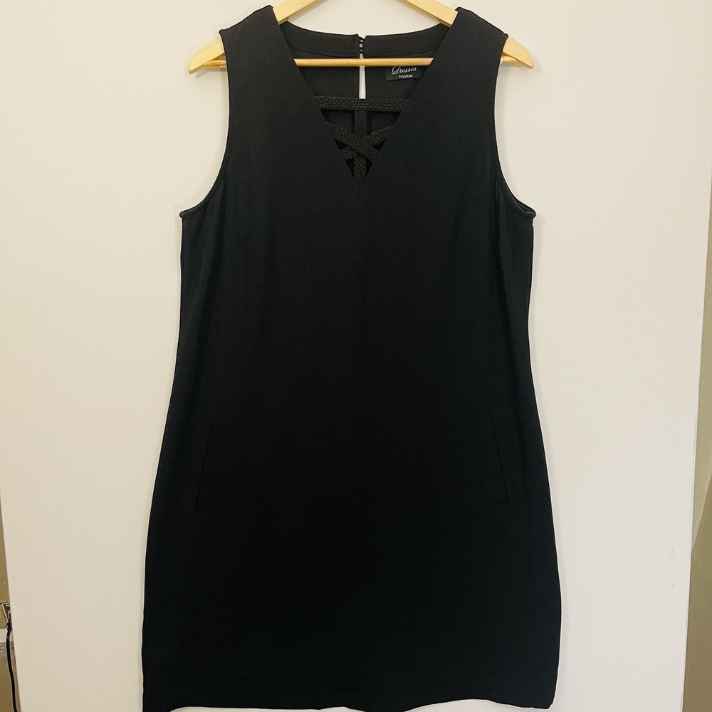 Yessica LBD Cross Chest Detail Faux Pockets Party Classy Goth Size 14 /XL - READ
